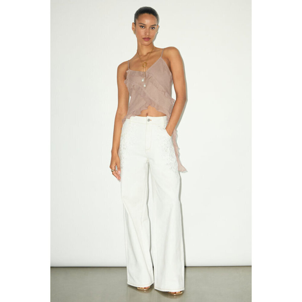 Lulus Ronnie Ivory Twill Embroidered Wide-leg Pants White - Size L